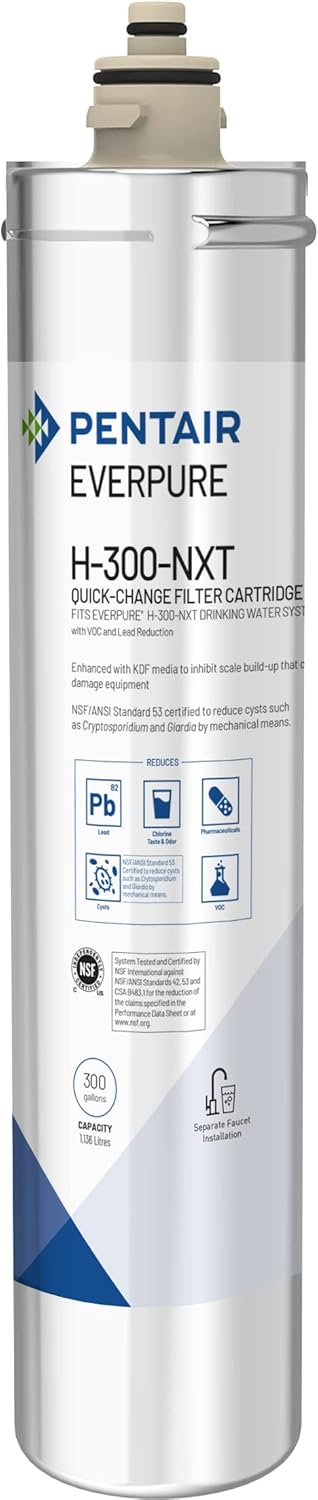 Pentair Everpure H-300-NXT Quick-Change Filter Cartridge, EV927441, For Use in Everpure H-300-NXT Drinking Water Systems, 300 Gallon Capacity, 0.5 Micron, Silver : Industrial & Scientific