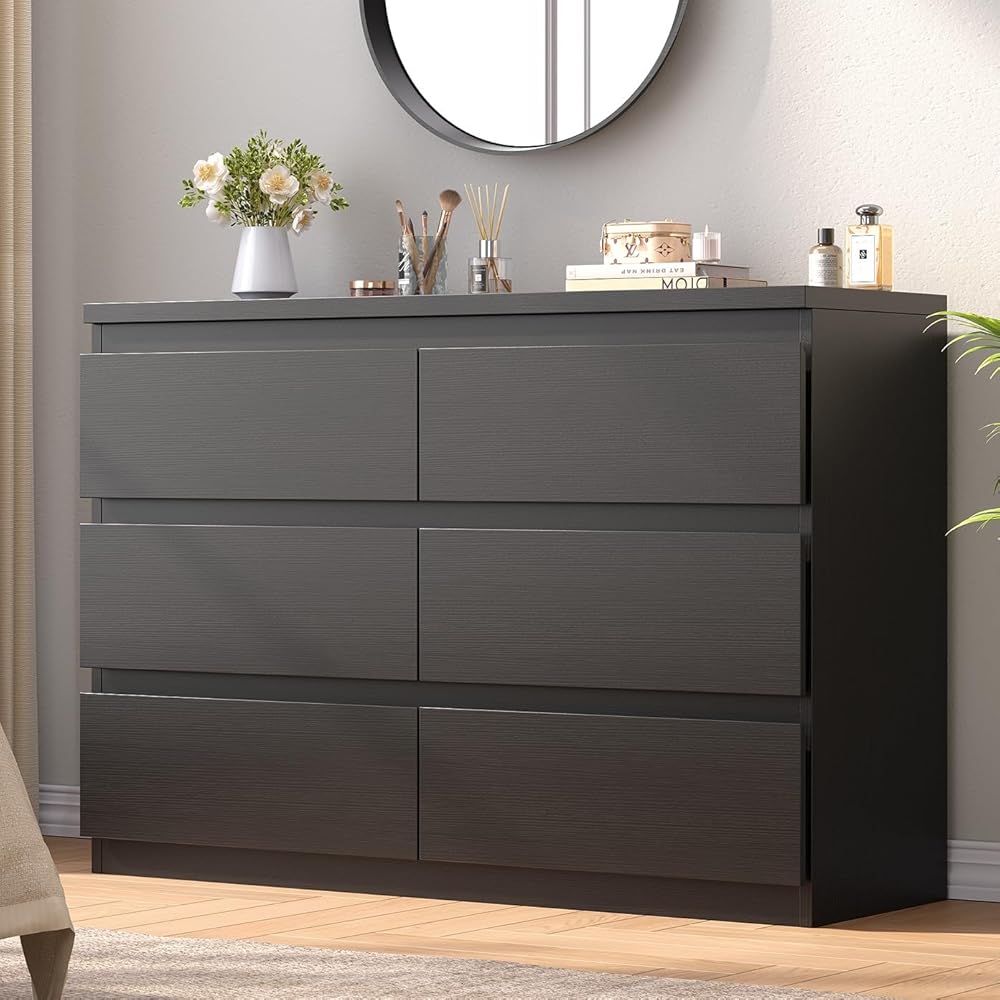 Jocoevol Black 6 Drawer Dresser for Bedroom, 15.3