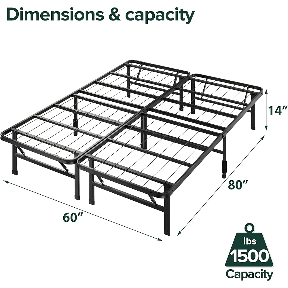 ZINUS SmartBase Tool-Free Assembly Mattress Foundation, 14 Inch Metal Platform Bed Frame, No Box Spring Needed, Sturdy Steel Frame, Underbed Storage, Queen : Home & Kitchen