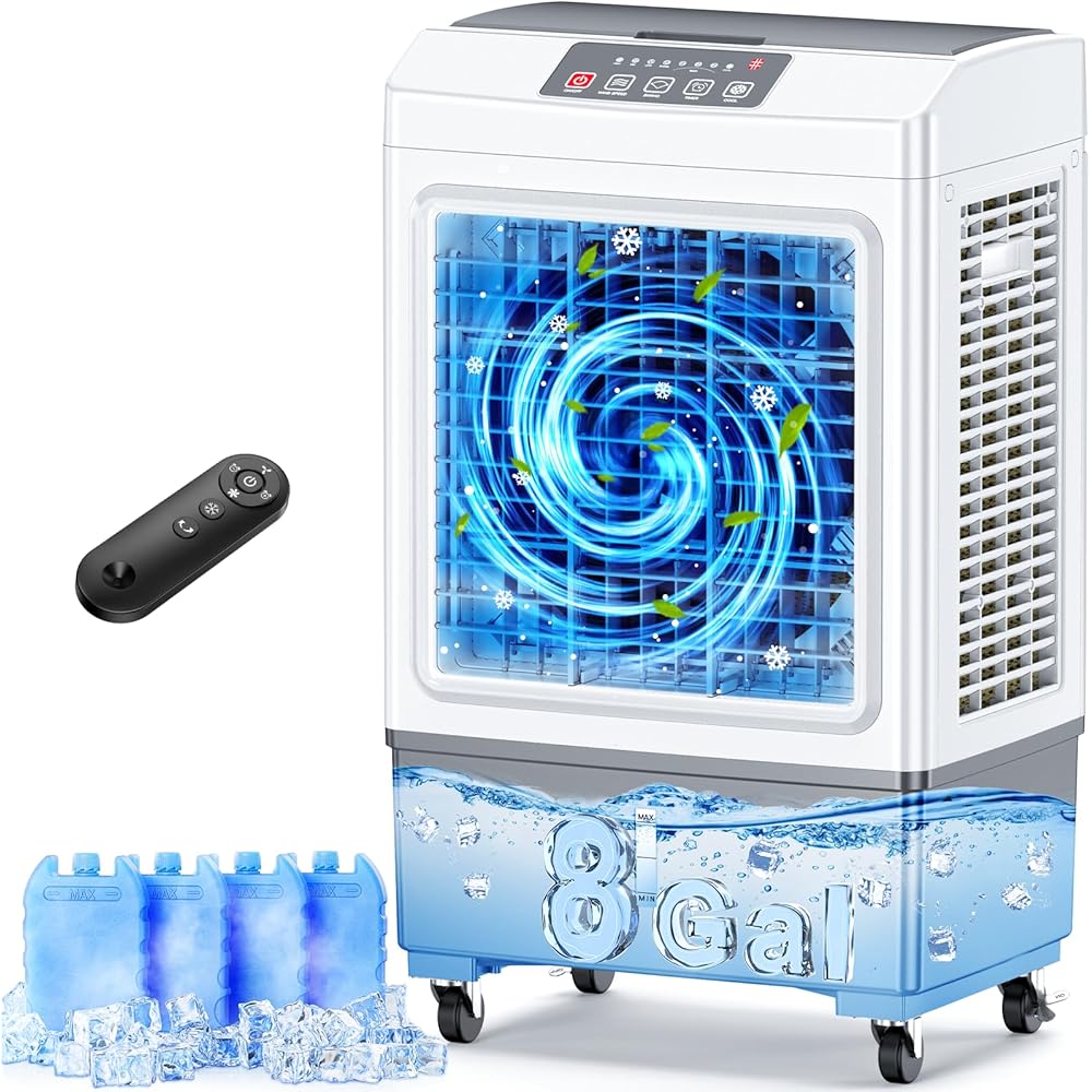 FANCOLE Evaporative Air Cooler, 2100CFM Windowless Air Conditioner Cooling up to 700 Sq.ft, Swamp Cooler Air Conditioner w/2 Modes & 3 Speeds, 7H Timer & Remote, Portable for Room Garage Patio : Home & Kitchen