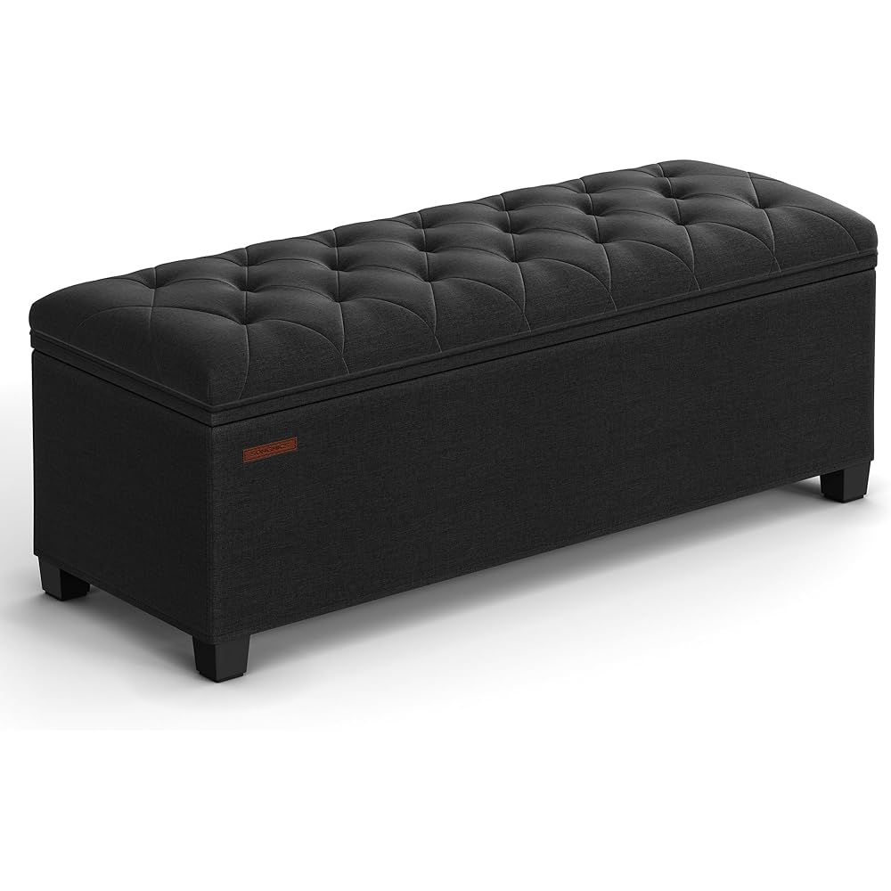 SONGMICS Storage Ottoman Bench, Foot Rest with Legs, 15.7 x 43.3 x 15.7 Inches, End of Bed Bench, Storage Chest, Load up to 660 lb, for Living Room, Bedroom, Entryway, Ink Black ULSF088B01 : Home & Kitchen