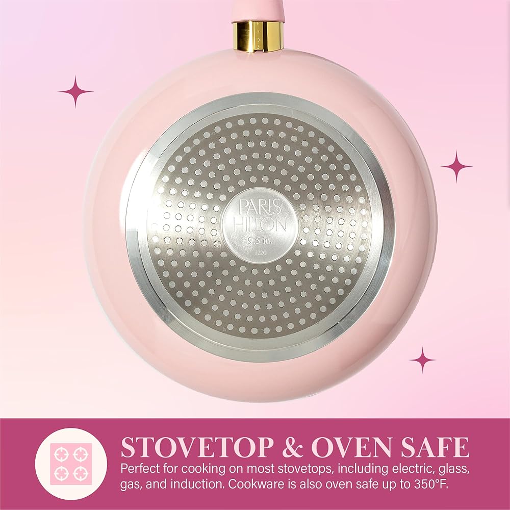 Paris Hilton Epic Nonstick Pots and Pans Set, Multi-layer Nonstick Coating, Tempered Glass Lids, Soft Touch, Stay Cool Handles, Made without PFOA, Dishwasher Safe Cookware Set, 12-Piece, Pink: Home & Kitchen