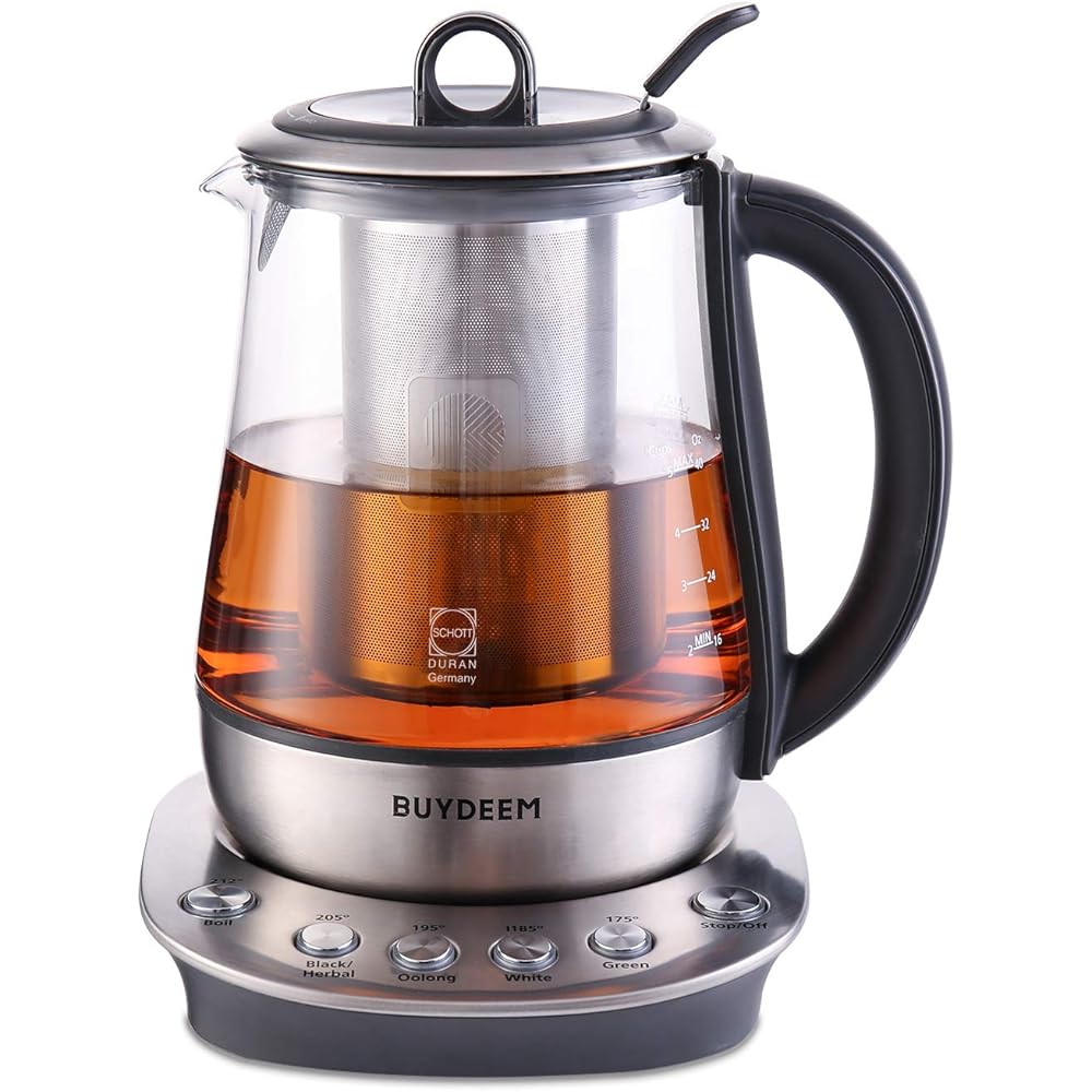 BUYDEEM K2423 Tea Maker, 316 Stainless Steel & Heat Resistant DURAN Glass Electric Kettle, Removable Infuser, Auto Keep Warm, 1.2L: Home & Kitchen