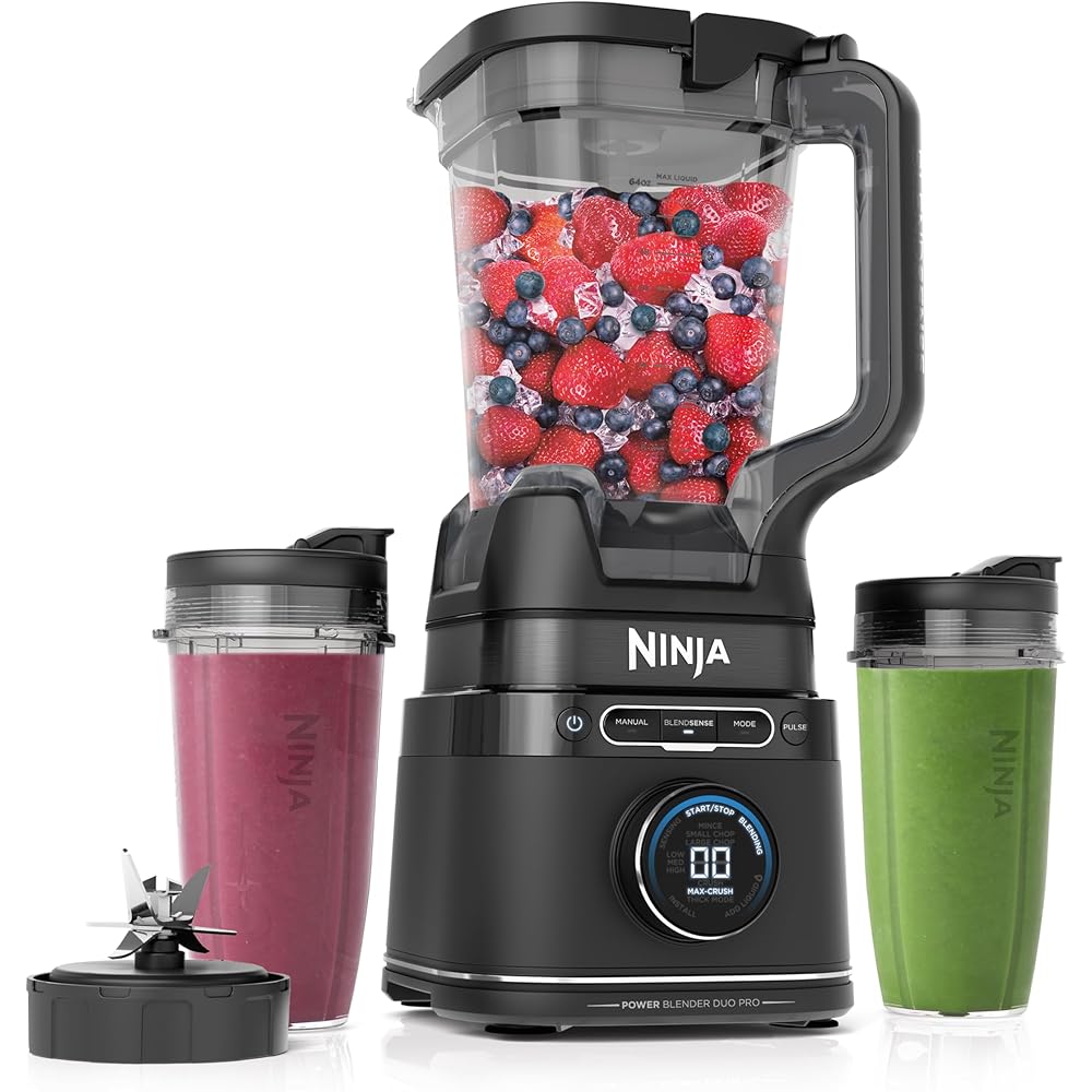 Ninja Detect Power Blender Pro + Personal Single-Serve, BlendSense Technology, For-Smoothies, Food and More, Compact Kitchen Countertop, 1800 P-Watts, 72 oz. Pitcher, (2) 24 oz. Cups, Black, TB301: Home & Kitchen