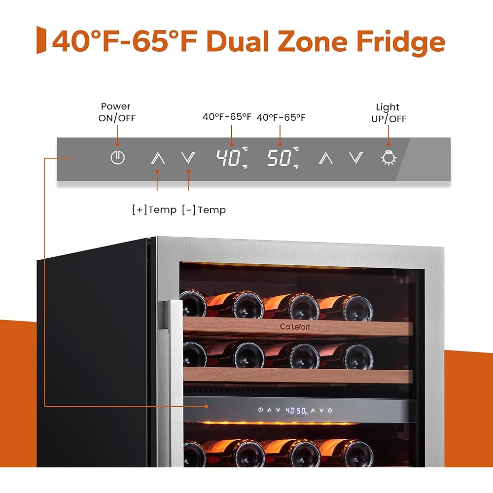 Ca'Lefort Wine Fridge & Cooler - 24 Inch 46 Bottle Wine Cooler Refrigerator, 40-65°F Dual Zone Wine Refrigerator Glass Door, 3 LED Built-in or Freestanding Fridge for Home/Bar/Kitchen (5.65 cu.ft) : Home & Kitchen