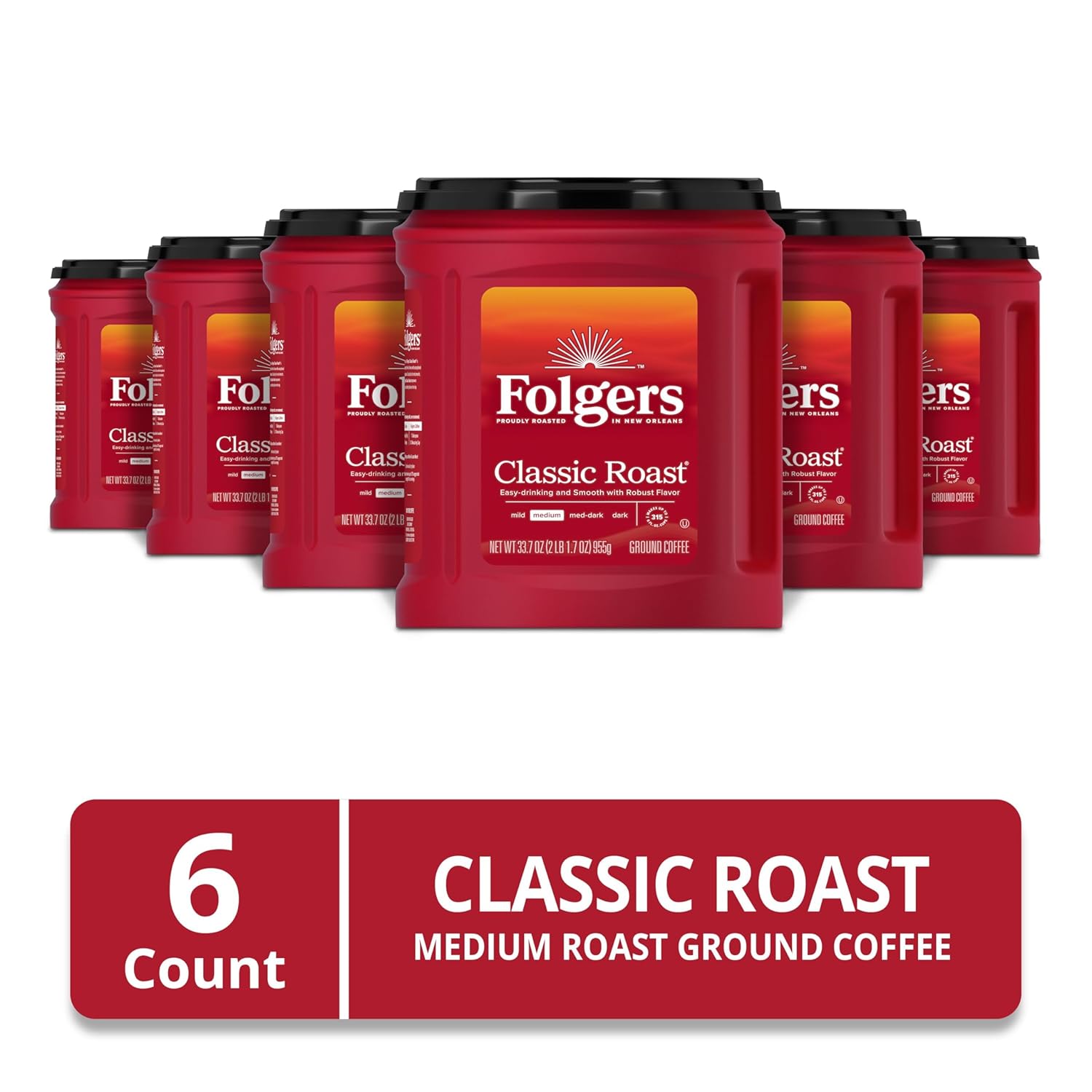 : Folgers Classic Roast Medium Roast Ground Coffee, 33.7 Ounces (Pack of 6) : Grocery & Gourmet Food