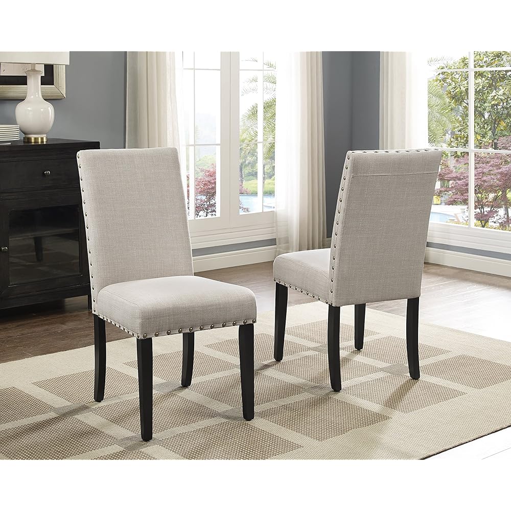 - Roundhill Furniture Biony Tan Fabric Dining Chairs with Nailhead Trim, Set of 2, Brown, Tan - Chairs