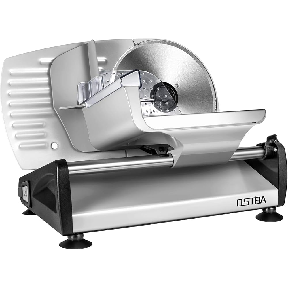 OSTBA Electric Deli Meat Slicer, 200W Food Slicer with 0-15mm Adjustable Thickness, 7.5” Removable Stainless Steel Blade & Food Carriage, Child Safety Lock, Easy to Clean - For Home Use: Home & Kitchen