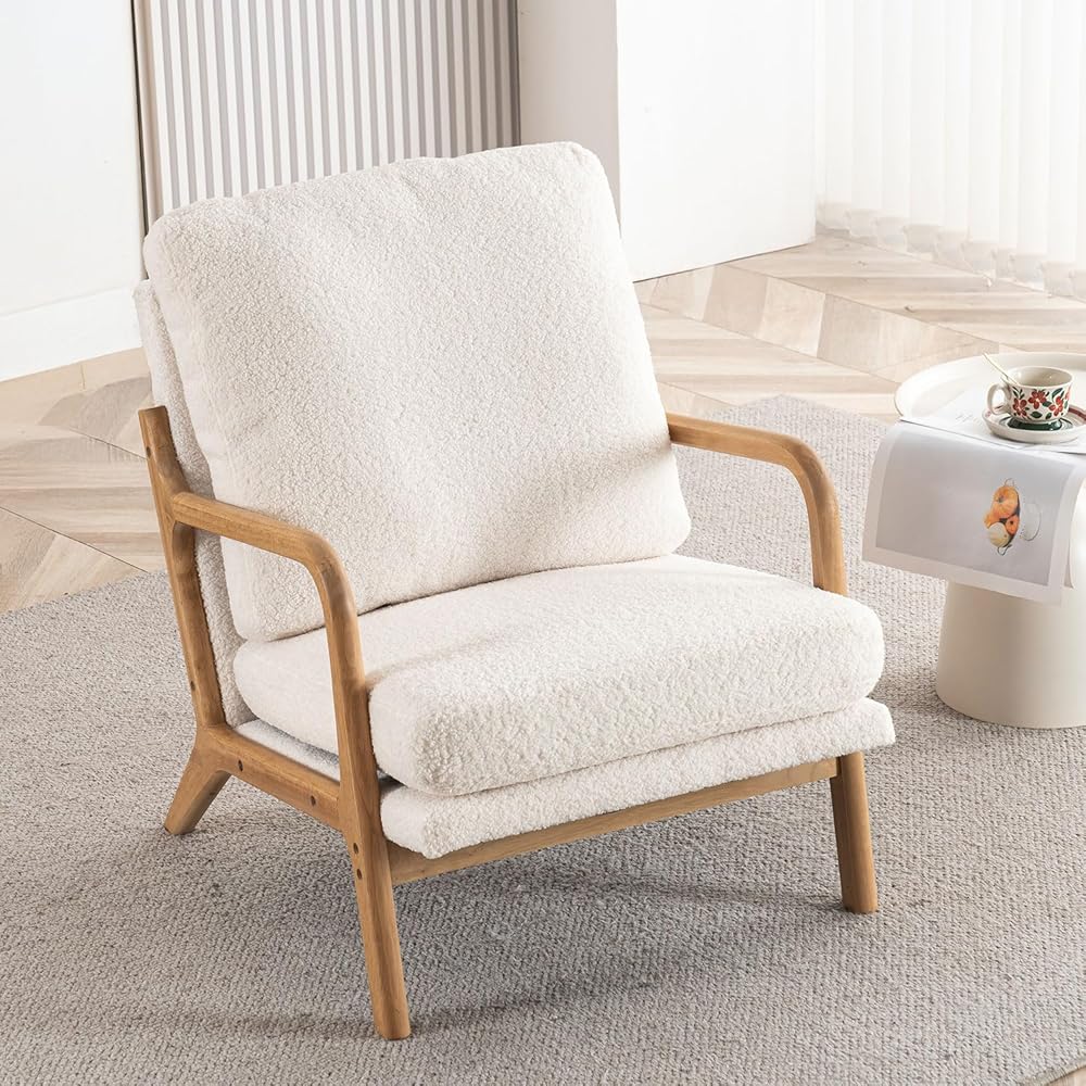 Mixcous Mid Century Modern Accent Chairs for Living Room, 23” Wide Comfy Chair for Bedroom, Small Cozy Sherpa Reading Chairs for Adults, 108° Lounge Arm Chair with Detachable Cover, 5.5