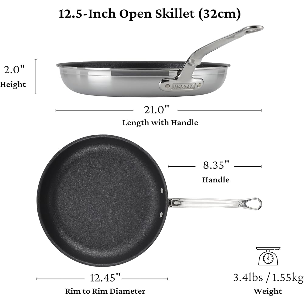 Hestan ProBond Forged TITUM - Professional Clad Stainless Steel, Nonstick, Frying Pan, (12.5-Inch), Induction Compatible, Made without PFOAs: Home & Kitchen