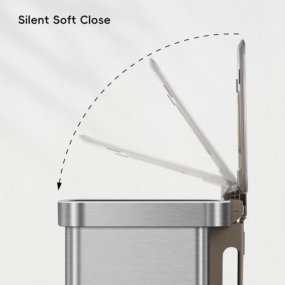 EKO Hudson Matte Stainless 75 Liter/20 Gallon Step Trash Can with Rear Trash Bag Storage Compartment : Home & Kitchen