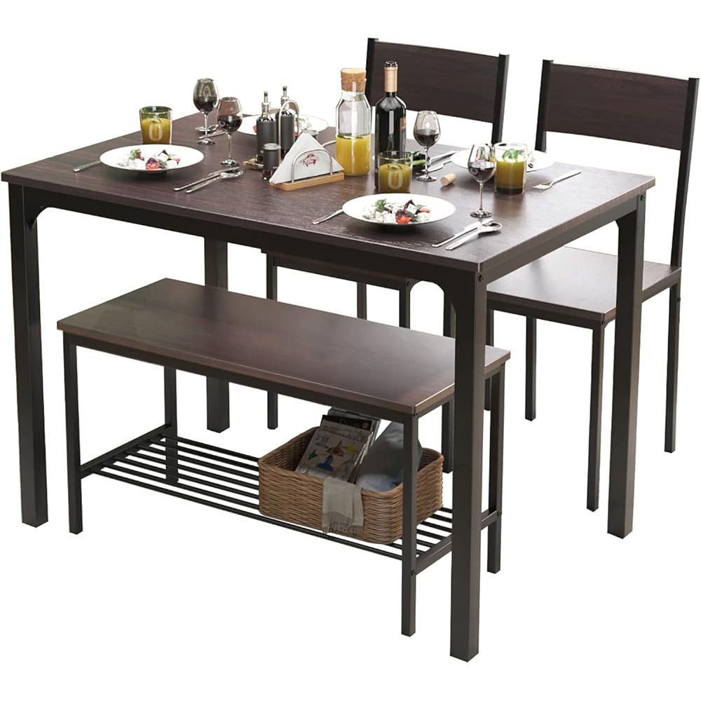 - soges Dining Table Set for 4, 43.3 inch Kitchen Table Set with Chairs and Bench, 4 Piece Dining Room Table Set for Small Space, Apartment, Restaurant, Rustic Oak - Table & Chair Sets