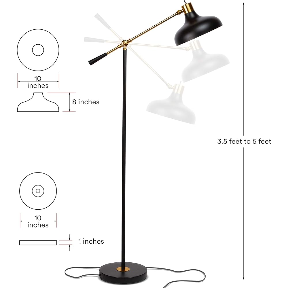 Brightech Wyatt 60 in. Classic Black Industrial 1-Light Height Adjustable LED Floor Lamp with Black Metal Bowl Shade FL-WYT-BLK: Industrial & Scientific