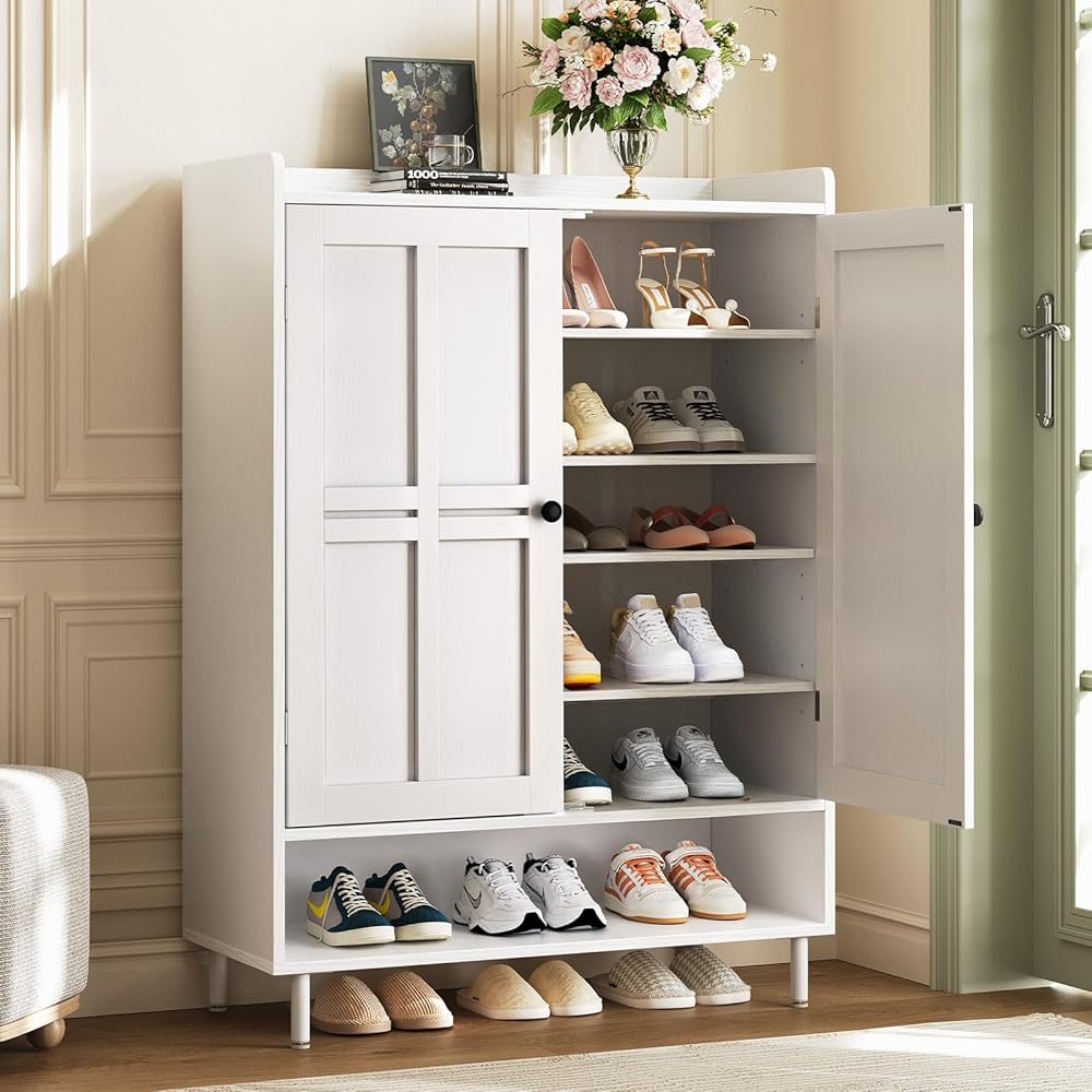 ComfyCorner White 7+1 Tier Farmhouse Shoe Storage Cabinet - 45
