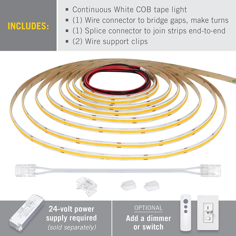 Armacost Lighting RibbonFlex Pro 24V White COB LED Strip Light Tape 3000K, 315 Lumens/Ft, 10M 172250 : Tools & Home Improvement