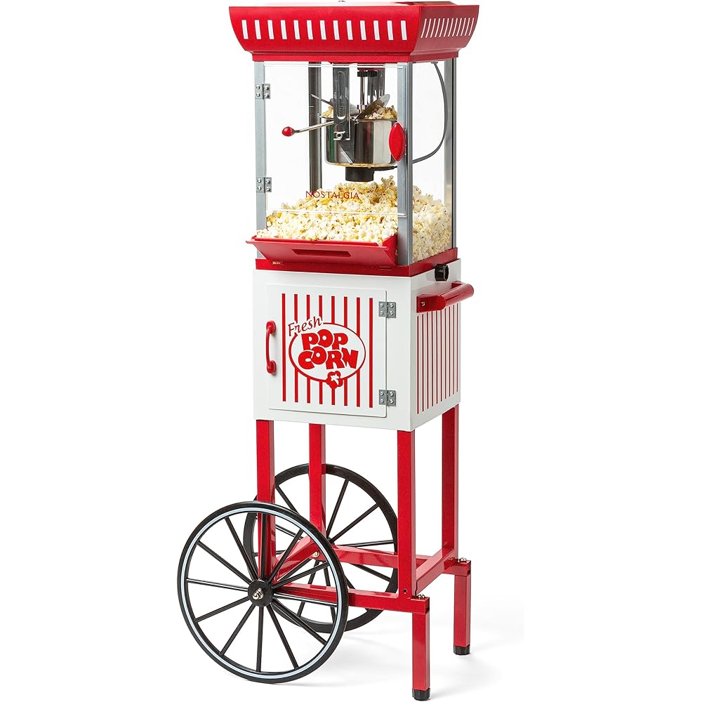 Nostalgia Popcorn Maker Machine - Professional Cart With 2.5 Oz Kettle Makes Up to 10 Cups - Vintage Popcorn Machine Movie Theater Style - Red & White: Home & Kitchen