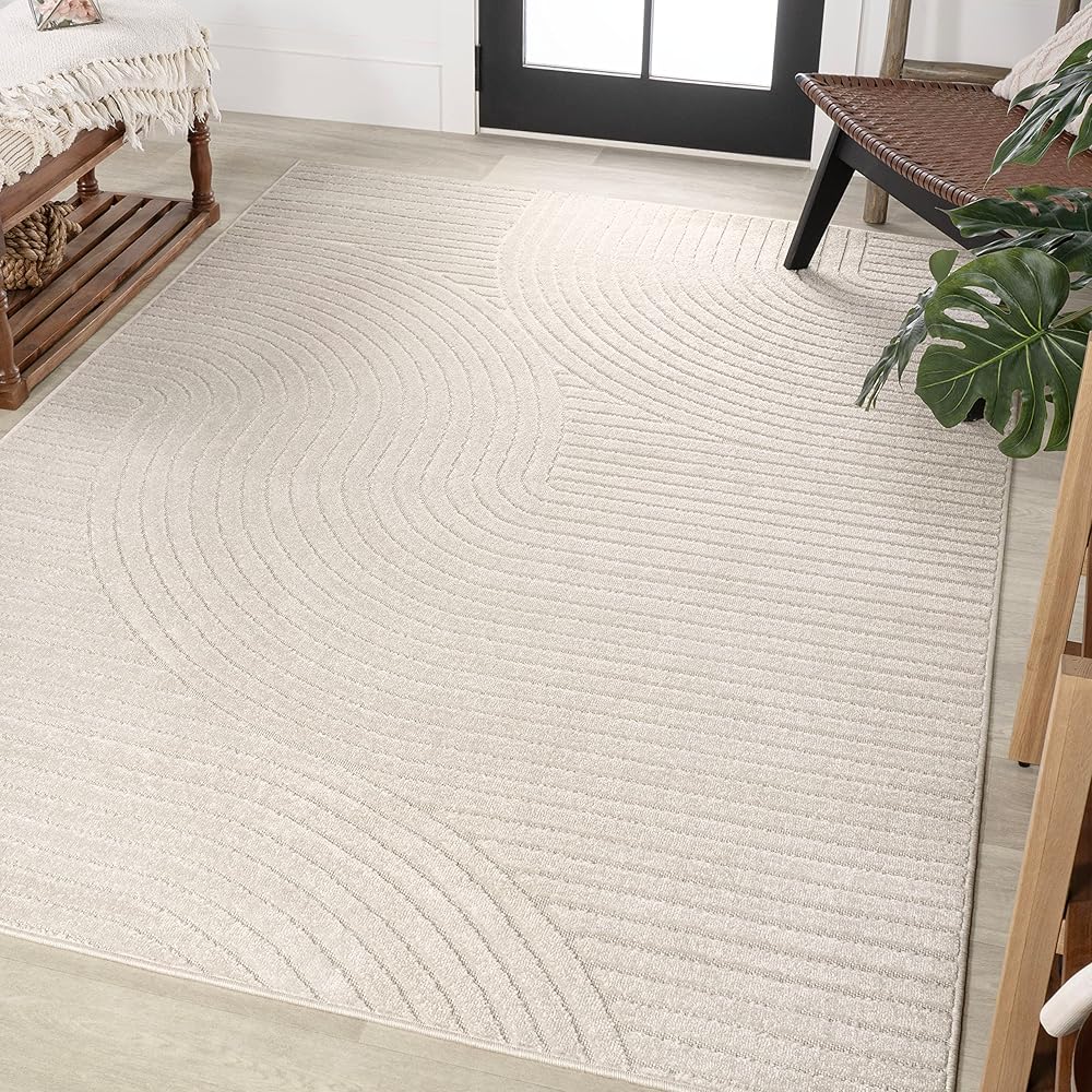 JONATHAN Y SCN100B-8 Skagen High-Low Minimalist Curve Geometric Indoor/Outdoor Area Rug, Modern, Contemporary, Geometric, Bohemian, Bedroom, Kitchen, Living Room, Non Shedding, Ivory/Cream, 8' x 10' : Home & Kitchen