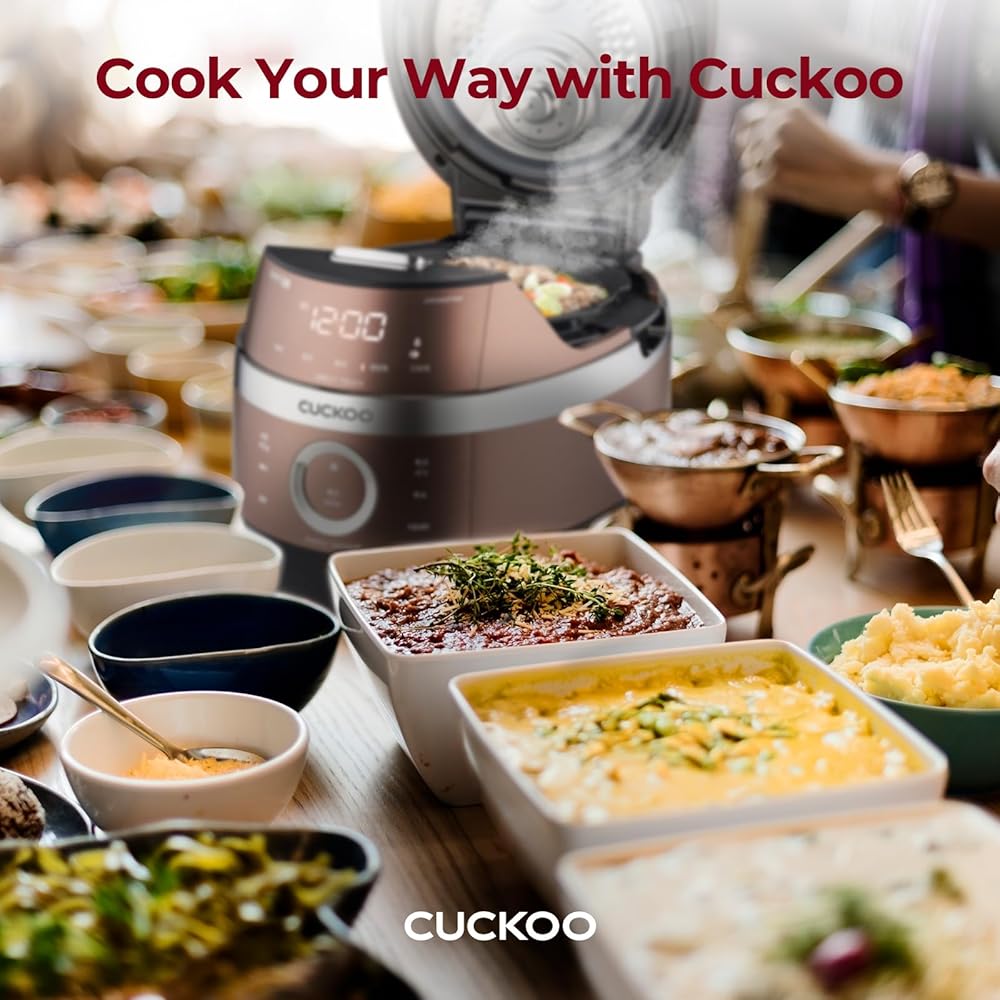 CUCKOO CRP-JHR1009F 10-Cup (Uncooked) / 20-Cup (Cooked) Induction Heating Pressure Rice Cooker with Nonstick Inner Pot, 16 Menu Options, Fuzzy Logic Tech, 3 Voice Guide, Auto Clean (Copper/Black): Home & Kitchen