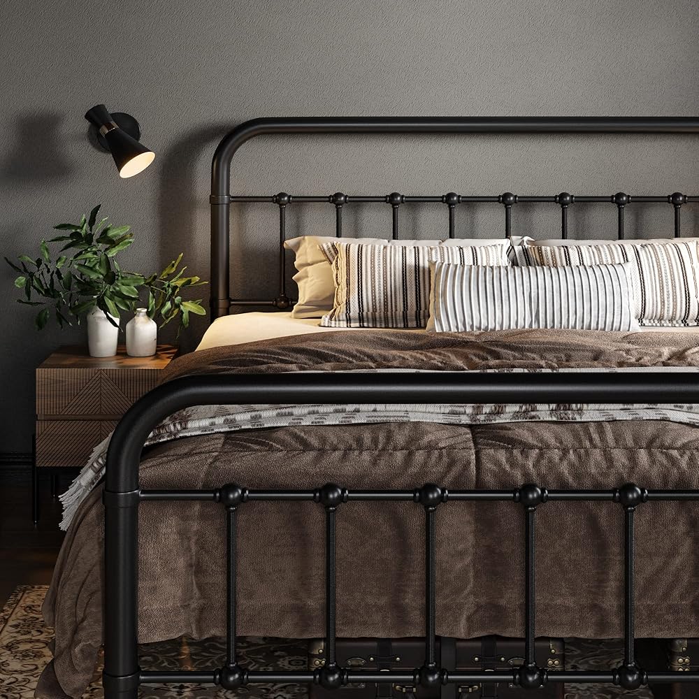 Allewie Queen Size Metal Platform Bed Frame with Victorian Style Wrought Iron-Art Headboard/Footboard, No Box Spring Required, Black : Home & Kitchen