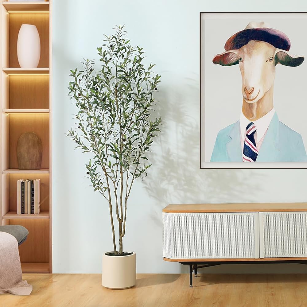 LOMANTO Artificial Olive Trees, 7 ft Tall Fake Olive Trees for Indoor, Faux Olive Silk Tree, Large Olive Plants with White Planter for Home Decor and Housewarming Gift, 1 Pack : Home & Kitchen