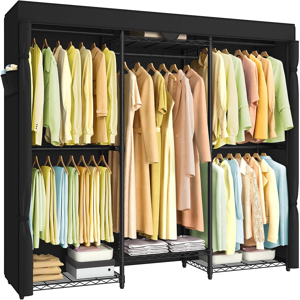 SONGMICS Heavy-Duty Clothes Rack, Garment Rack, Portable Closet, 68.7-Inch Wide Clothing Rack with Adjustable Mesh Shelves and Hanging Rails, Ink Black ULGR435B01 : Home & Kitchen