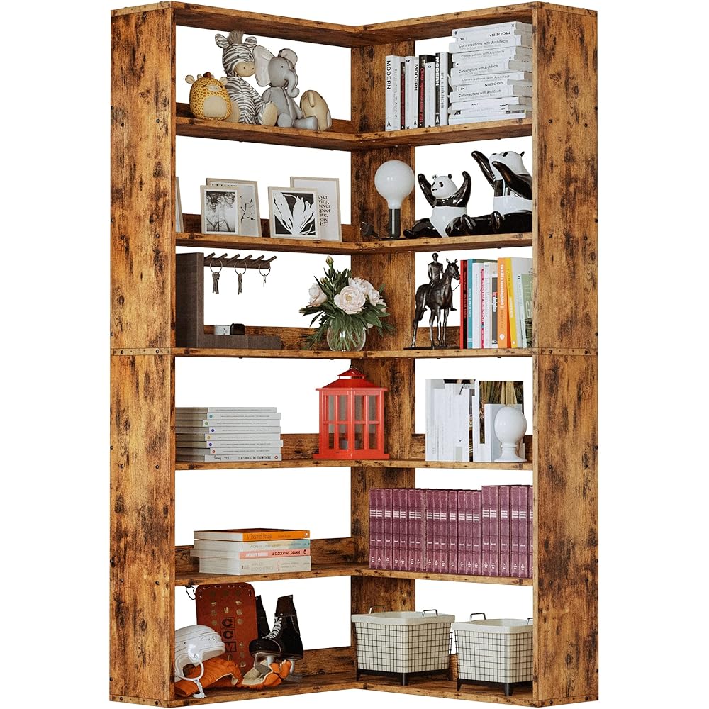 IRONCK Bookshelves 6 Tiers with Baffles Industrial Large Corner Etagere Bookcase Storage Display Rack for Living Room Home Office : Home & Kitchen