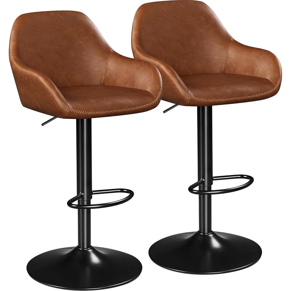 Yaheetech Bar Stools Set of 2, PU Leather Swivel Counter Height Barstools, Adjustable Bar Chairs with Backrest and Footrest, Kitchen Island Stool for Home Kitchen, Retro Brown : Home & Kitchen