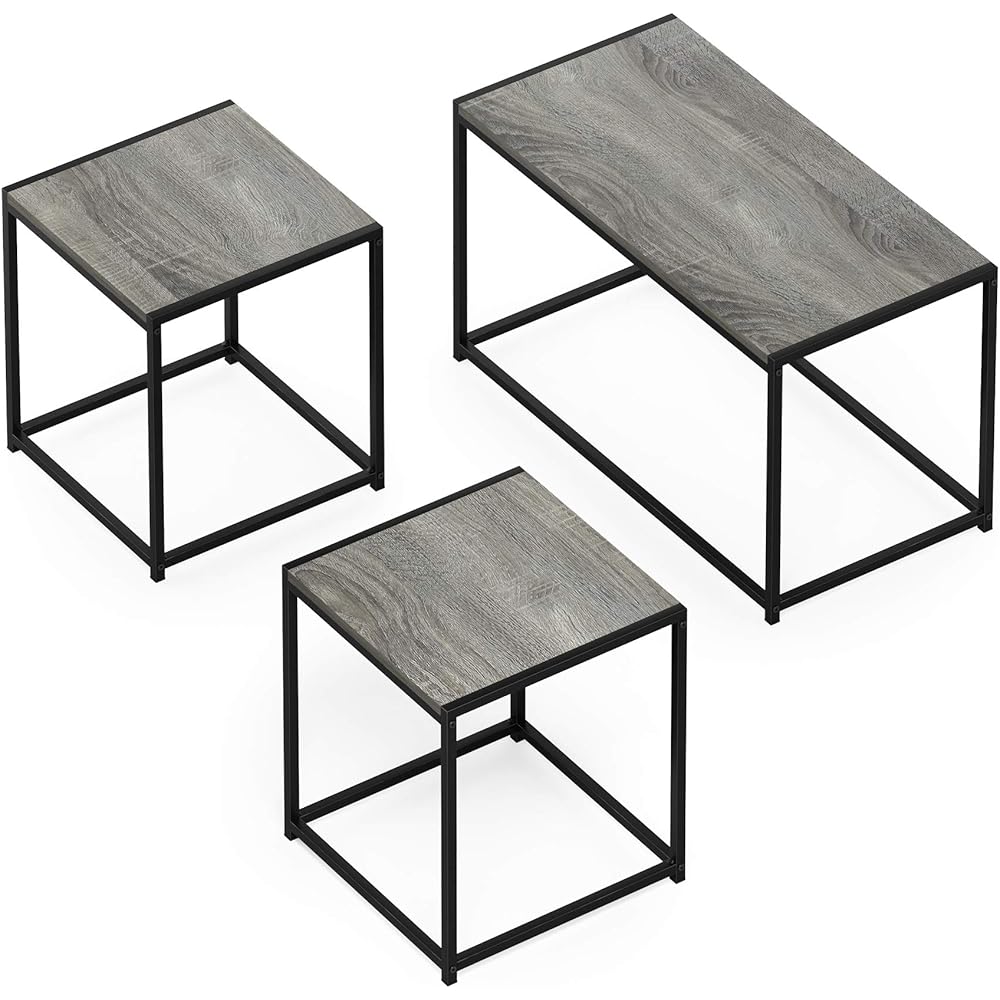 Furinno Camus Modern Living Room Coffee Table with 2 End Tables Set, French Oak Grey : Home & Kitchen