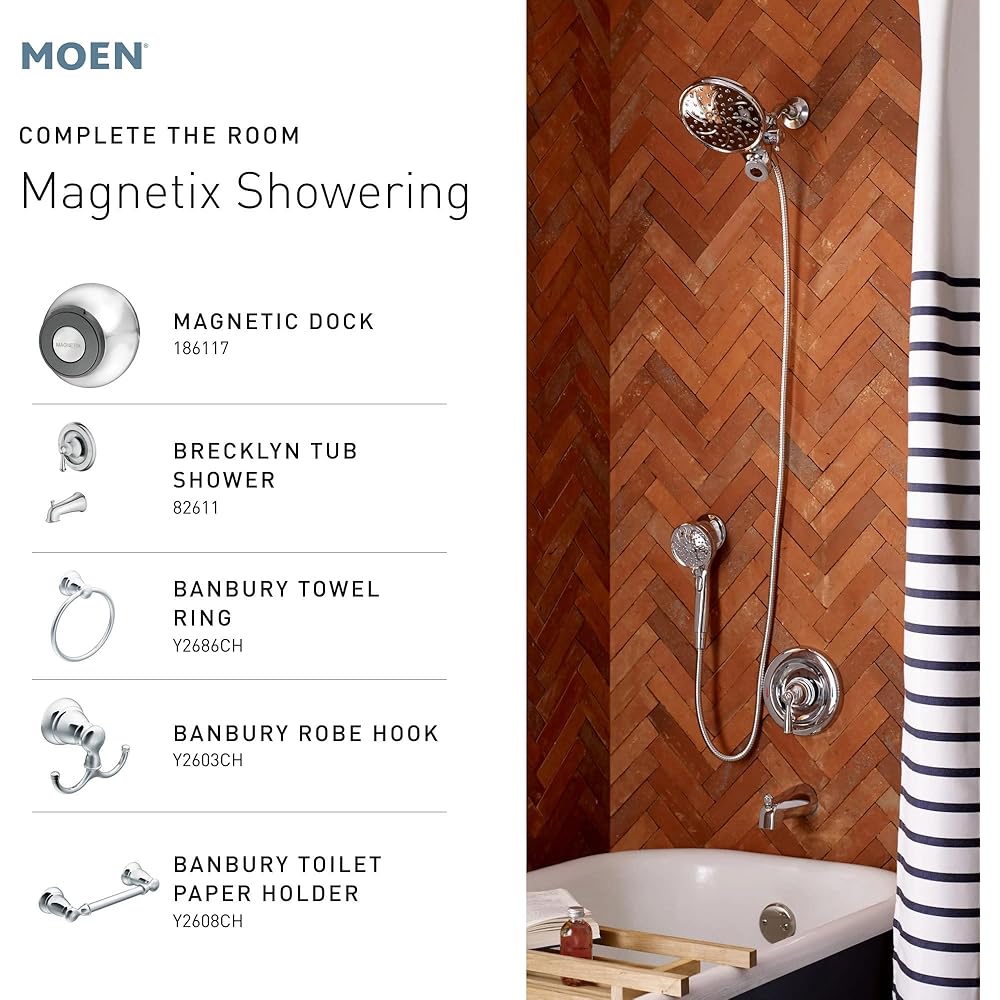 Moen Engage Matte Black 2.5 GPM Handheld Showerhead and Rain Shower 2-in-1 Combo Featuring Magnetic Docking System and Metal Hose, 26009BL