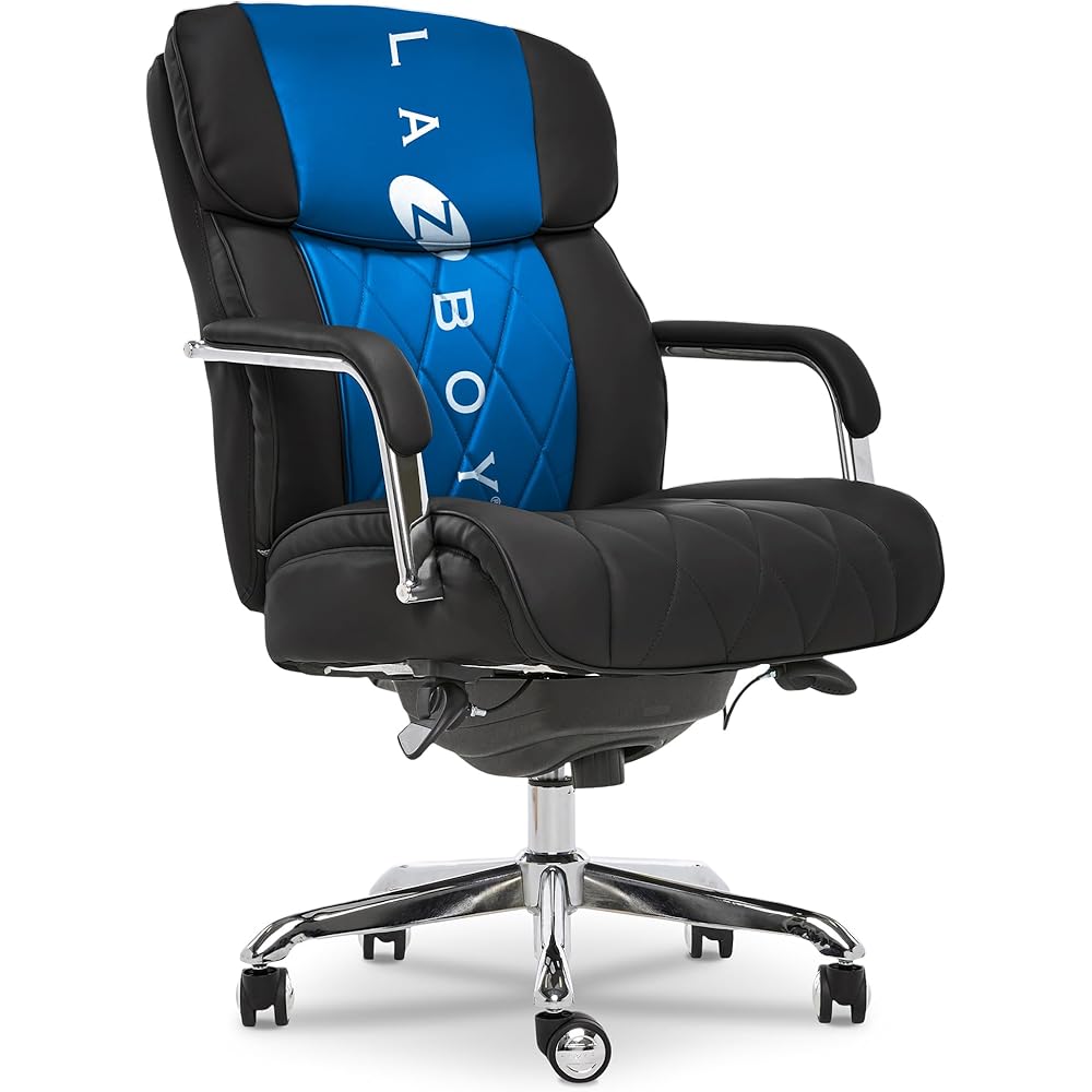 La-Z-Boy Sutherland Quilted Leather Executive Office Chair with Padded Arms, High Back Ergonomic Desk Chair with Lumbar Support, Black Bonded Leather : Home & Kitchen
