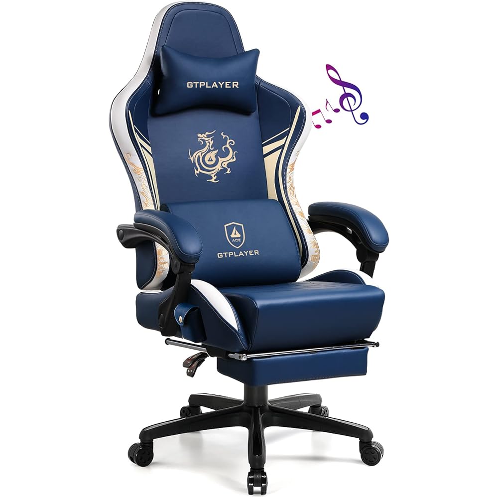GTPLAYER Gaming Chair with Bluetooth Speakers and Footrest, Dragon Series Video Game Chair ，Heavy Duty, Ergonomic, Esports Computer Office Chair Blue (Royal Blue) : Home & Kitchen