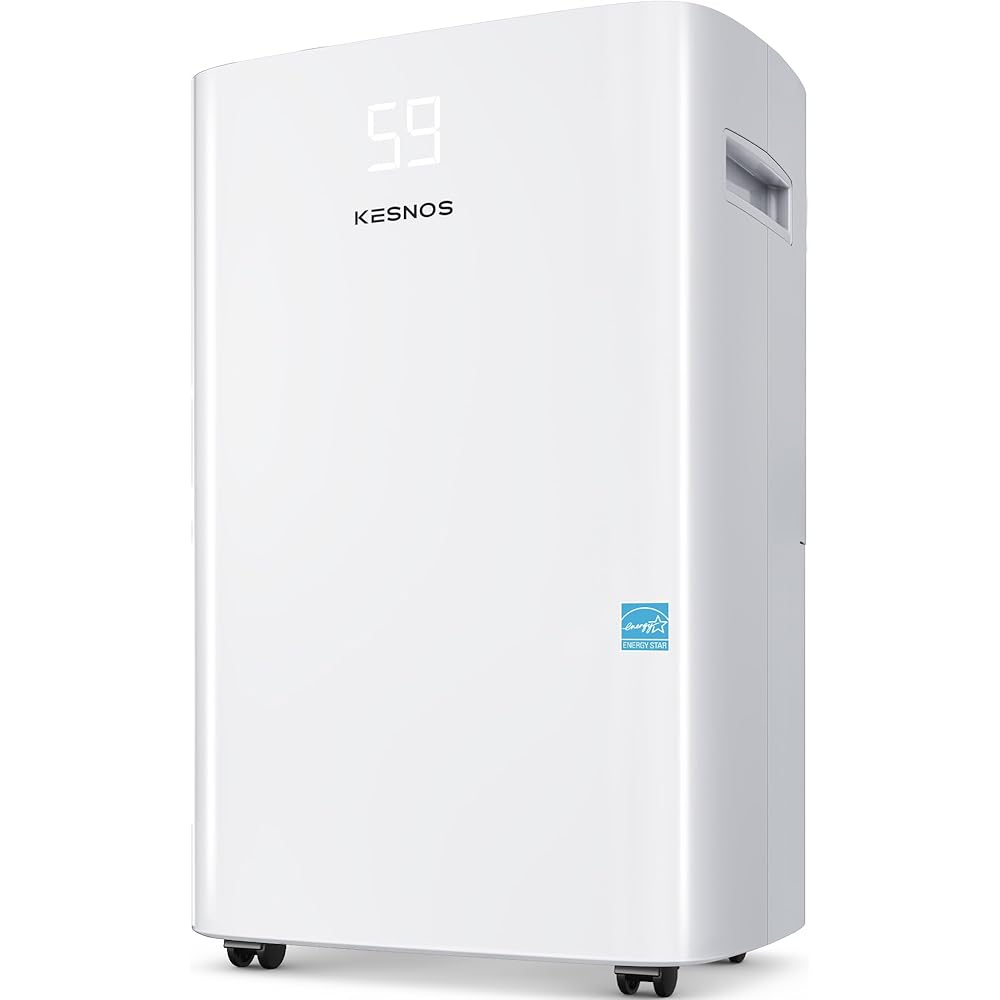 - Kesnos 5,000 Sq. Ft. Most Efficient Energy Star 2025 Dehumidifier for Home, 80 Pints Dehumidifier with Drain Hose for Basement, Bedroom, Bathroom, Room, Featuring Front Display, 24H Timer Function