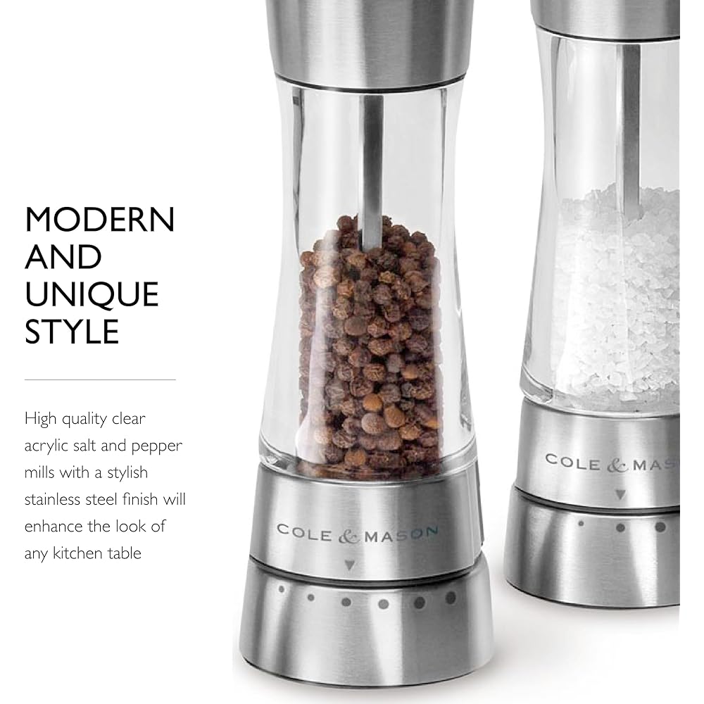 Cole & Mason Derwent Grinder Set - Precision Mechanisms and Sea Salt and Peppercorns - Derwent Salt and Pepper, Stainless Steel : Tools & Home Improvement