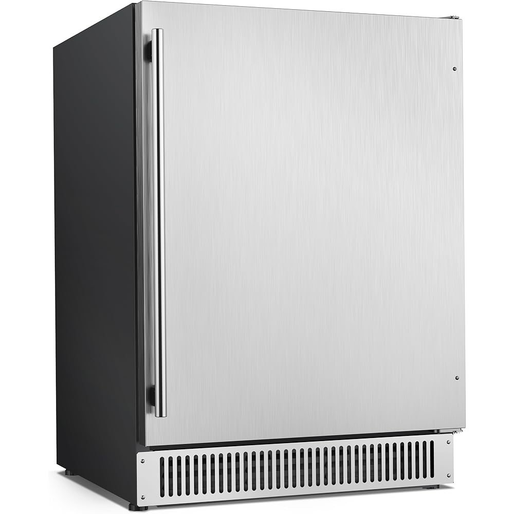 Coolski 24 Inch Beverage Refrigerator Cooler Under Counter, 180 Cans Outdoor Refrigerator for Patio, Built-In or Freestanding Fridge with Stainless Steel Door for Home Bar Kitchen, ETL, NSF Approved : Appliances