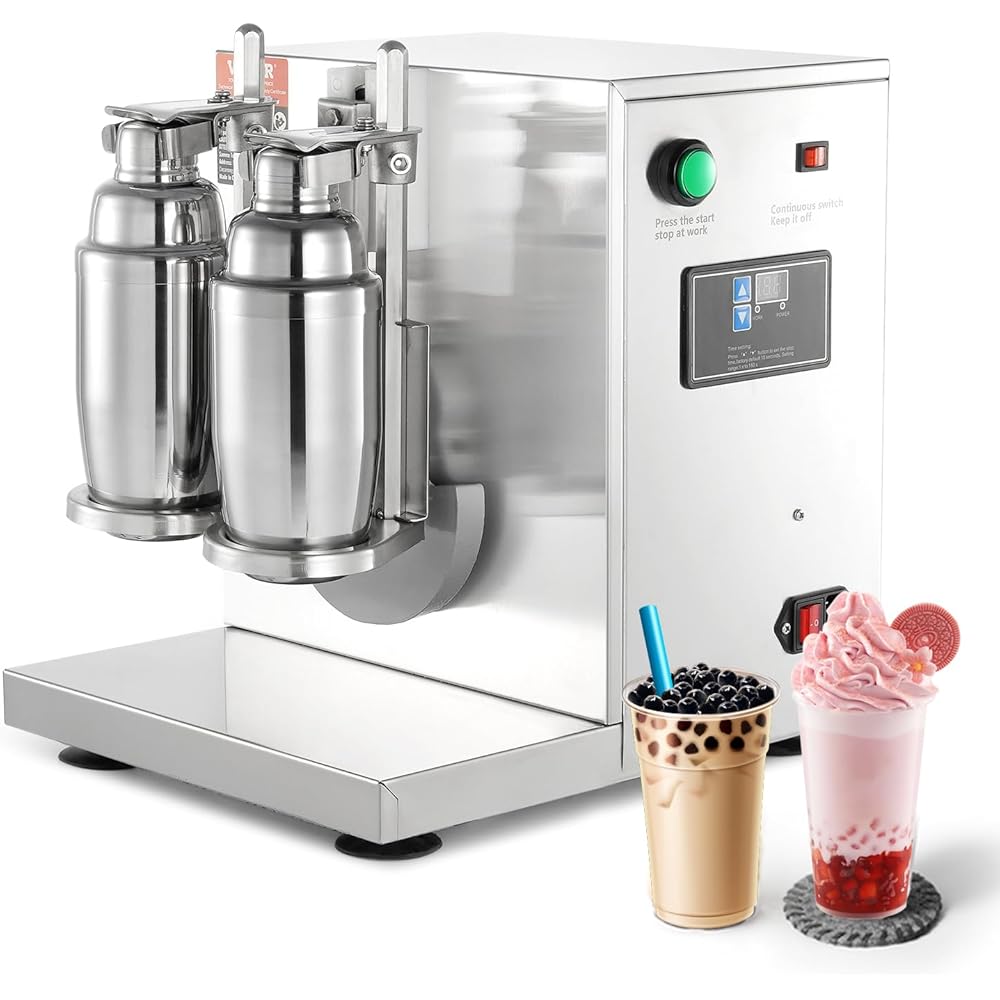 VEVOR Milk Tea Shaker, Electric Double Frame Milk Tea Shaker Machine, 0-180s Adjustable Milk Shake Mixer Machine with Double 750ML Stainless Steels Cups for Bubble Tea Boba Tea Juice Coffee Milk Wine: Industrial & Scientific