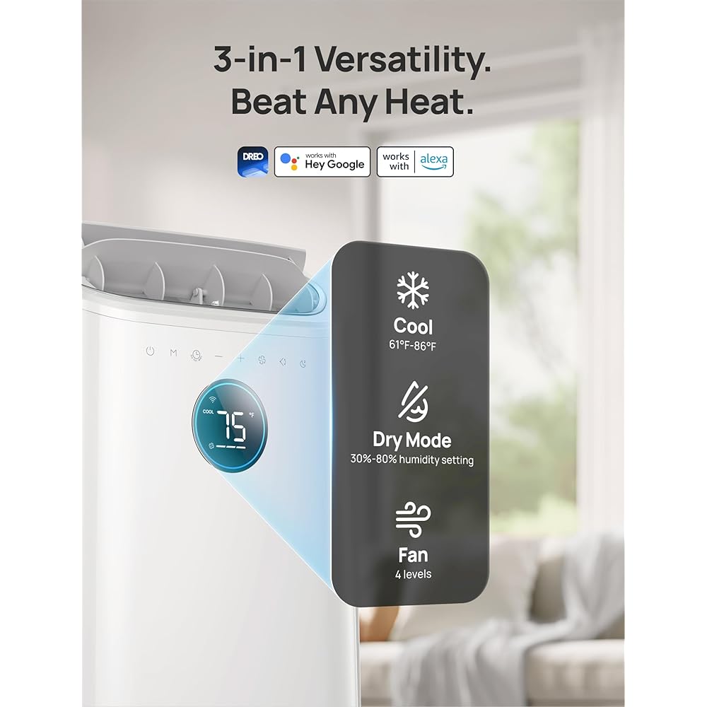 Dreo Portable Air Conditioners, 12000 BTU ASHRAE (8000 BTU DOE) Smart AC Unit for Room with Drainage-free Cooling, APP/Voice/Remote, Fan & Dehumidifier, Quiet Standing AC for Bedroom, AC515S New : Home & Kitchen