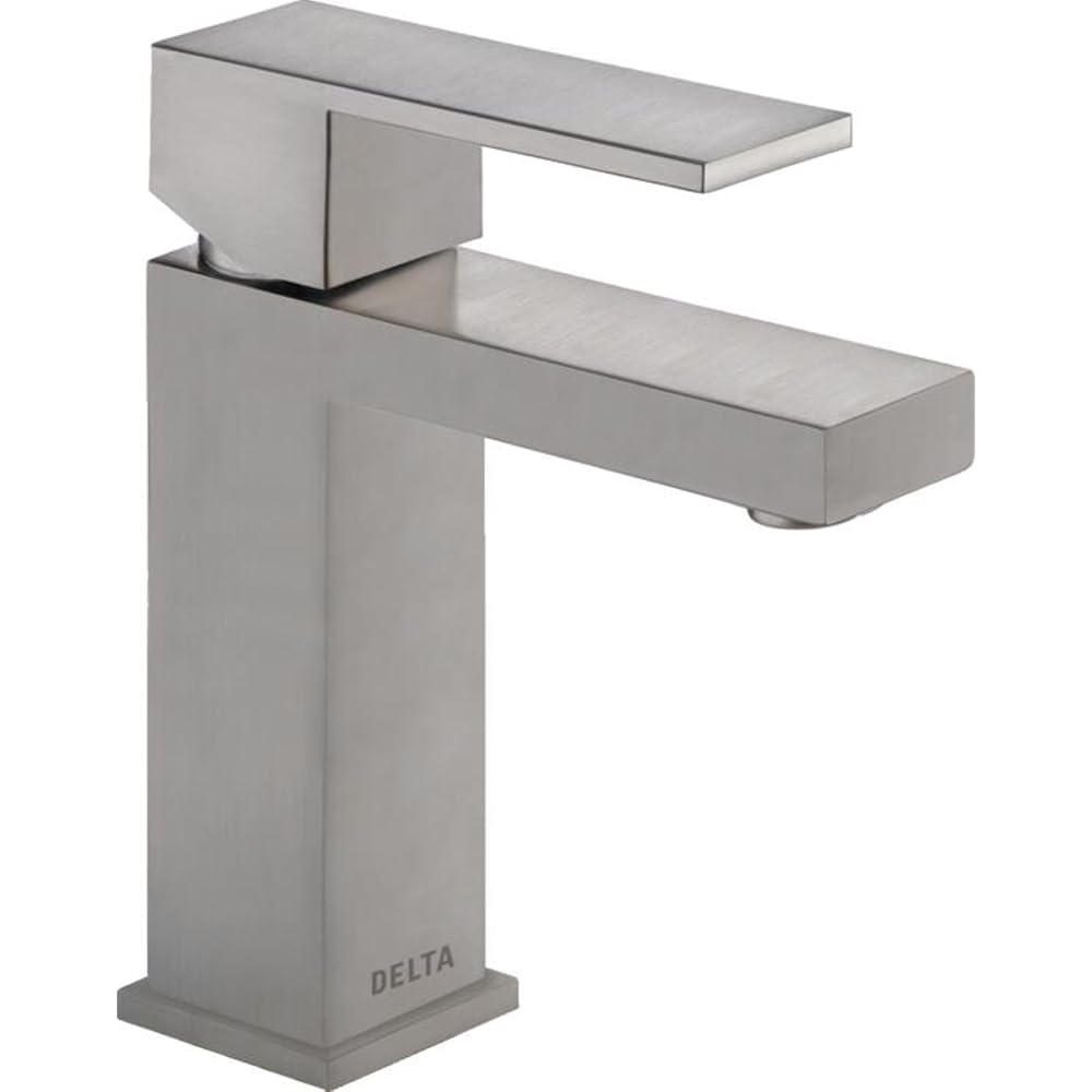 Delta Modern Brushed Nickel Bathroom Faucet 1 Hole, Single Hole Bathroom Sink Faucet for Vanity, Metal Push-Pop Drain Assembly, Stainless 567LF-SSPP