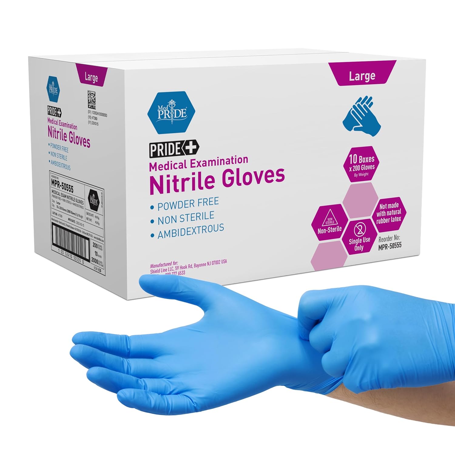 Medpride Medical Examination Nitrile Gloves|Large Case of 2000| Blue, Latex/Powder-Free, Non-Sterile Exam Gloves| Professional Grade for Hospitals, Law Enforcement, Tattoo Artists, First Response : Industrial & Scientific