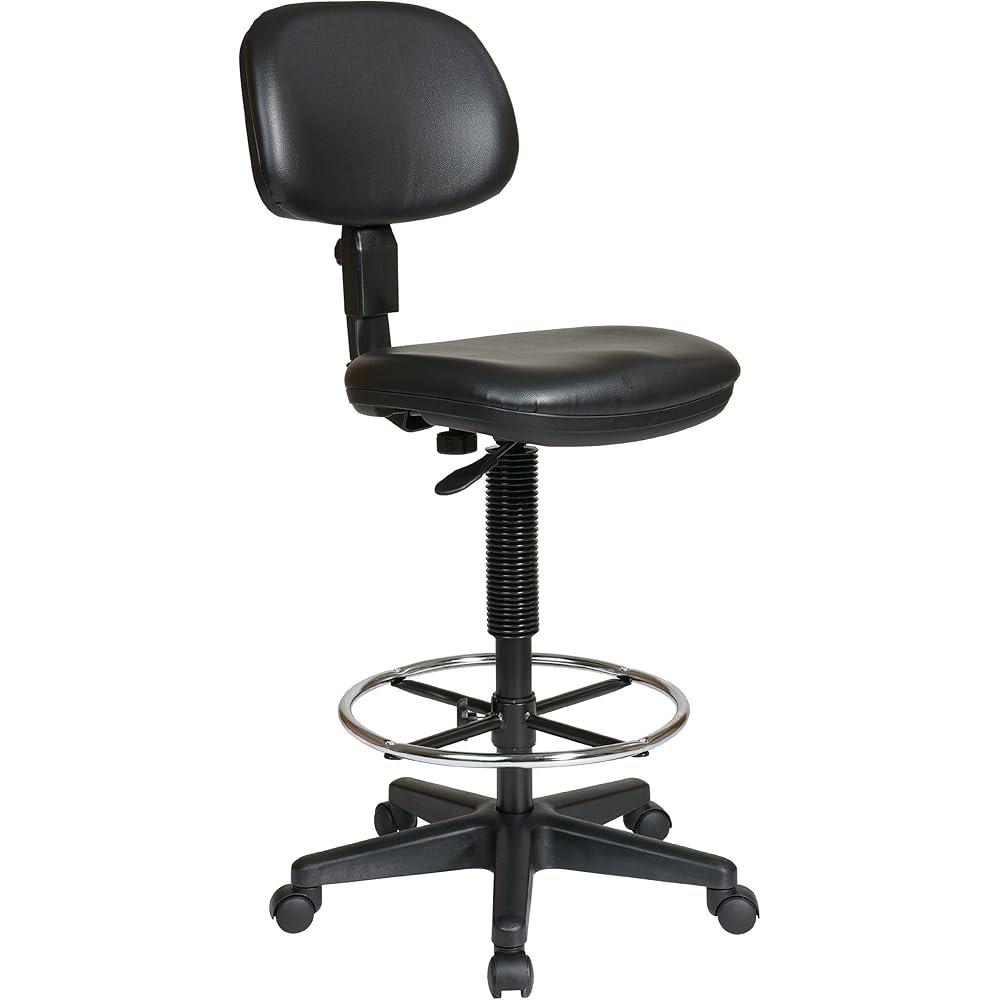 Office Star DC Series Adjustable Drafting Chair with Foot Ring and Sculptured Foam Seat, Black Vinyl : Office Products