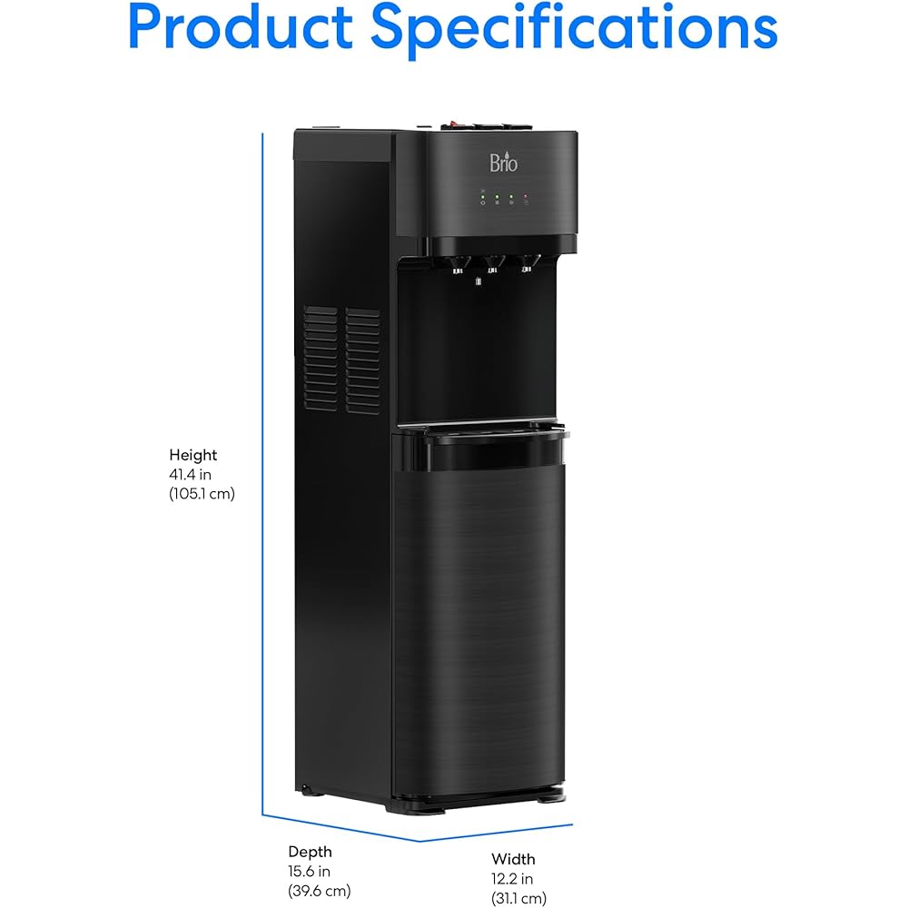 Brio Self Cleaning Bottom Loading Water Cooler Water Dispenser – Black Stainless Steel - 3 Temperature Settings - Hot, Room & Cold Water : Home & Kitchen