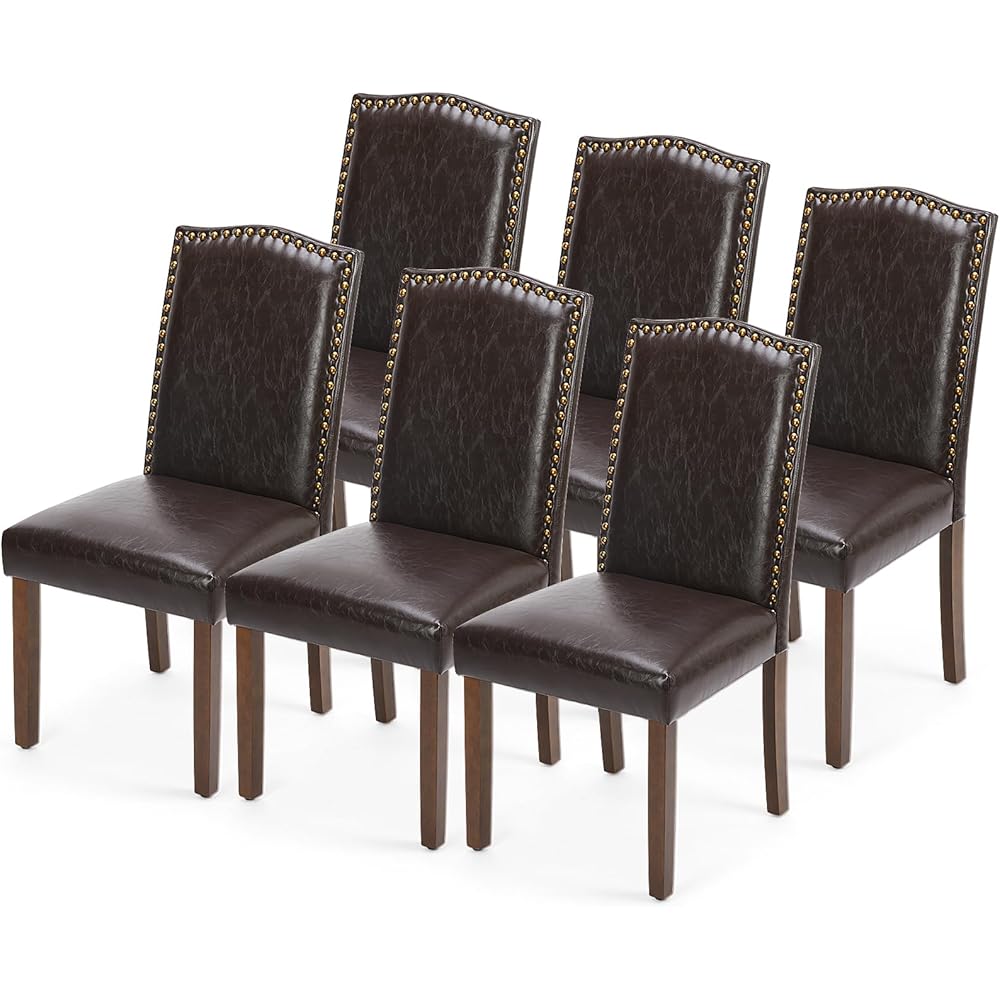 - DUMOS Dining Chairs Set of 6, Moden PU Leather Kitchen Table Chairs with Wooden Legs and Padded Seat for Dining Room/Kitchen/Living Room/Restaurant, Brown - Chairs