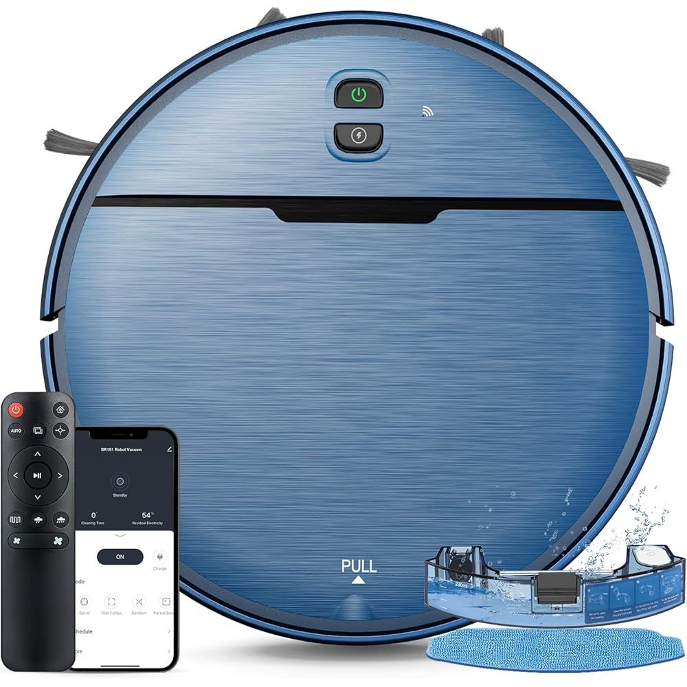 - Robot Vacuum and Mop Combo, 2 in 1 Robot Vacuum Cleaner with WiFi/App, Smart Robotic Vacuums with Strong Suction, Schedule, Self-Charging, Slim, Quiet, Ideal for Hard Floor, Pet Hair, Low Pile Carpet