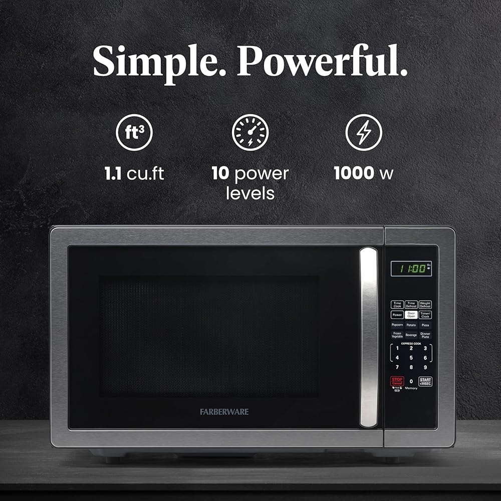 Farberware FMWO11AHTBKB 1.1 Cu. Ft. Stainless Steel Countertop Microwave Oven: Home & Kitchen