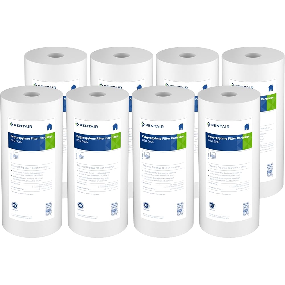 Pentair Pentek DGD-5005 Big Blue Water Filter, 10-Inch Whole House Sediment Filter Cartridge Replacement, Dual-Gradient Density Spun Polypropylene, 10