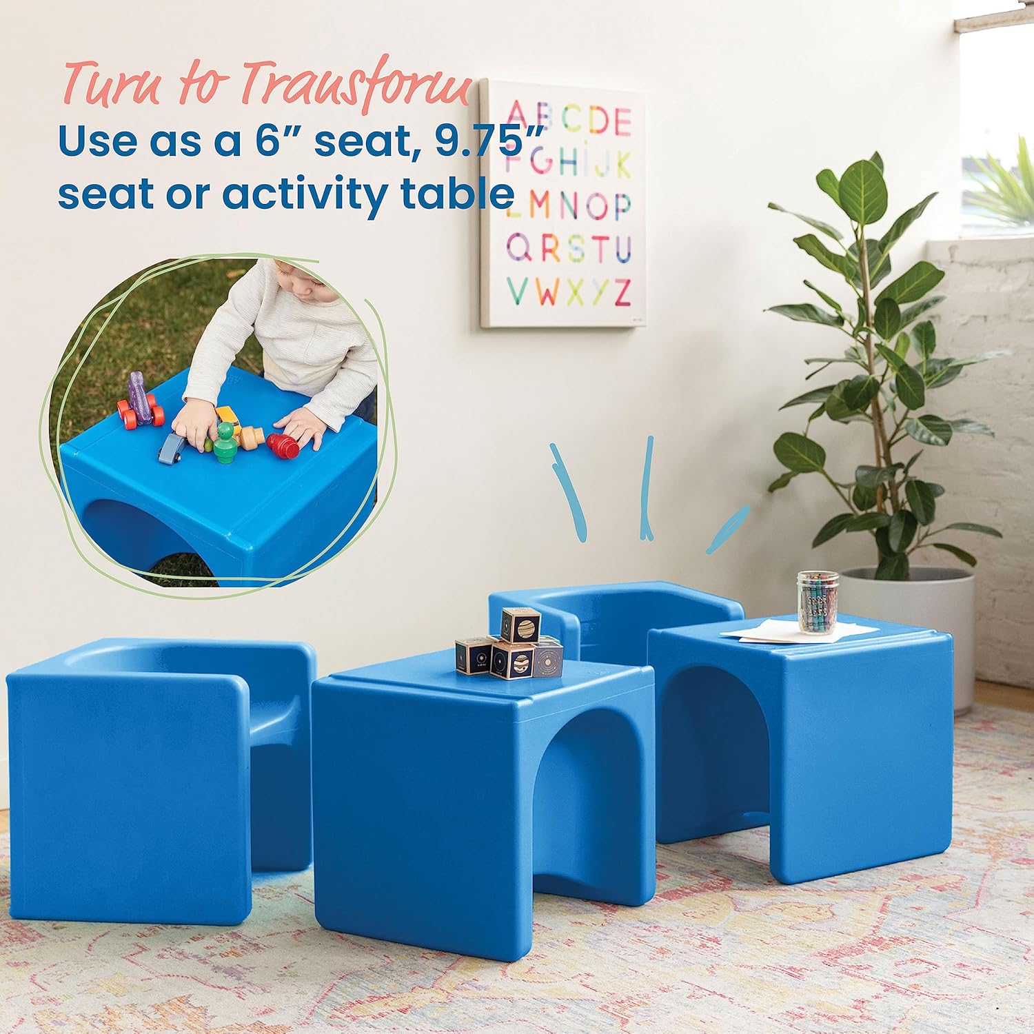 ECR4Kids Tri-Me 3-in-1 Cube Chair, Kids Furniture, Blue, 4-Piece : Home & Kitchen