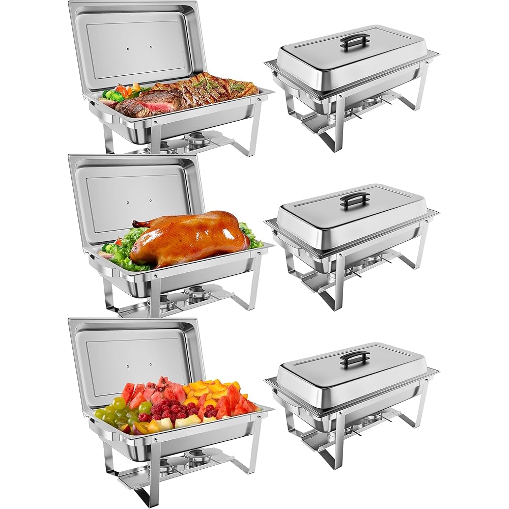 GarveeHome Chafing Dish Buffet Set 6 Pack, 8 QT Food Servers and Warmers Stainless Steel Chafer with Water Pan for Weddings, Parties, Banquets, and Catering: Home & Kitchen