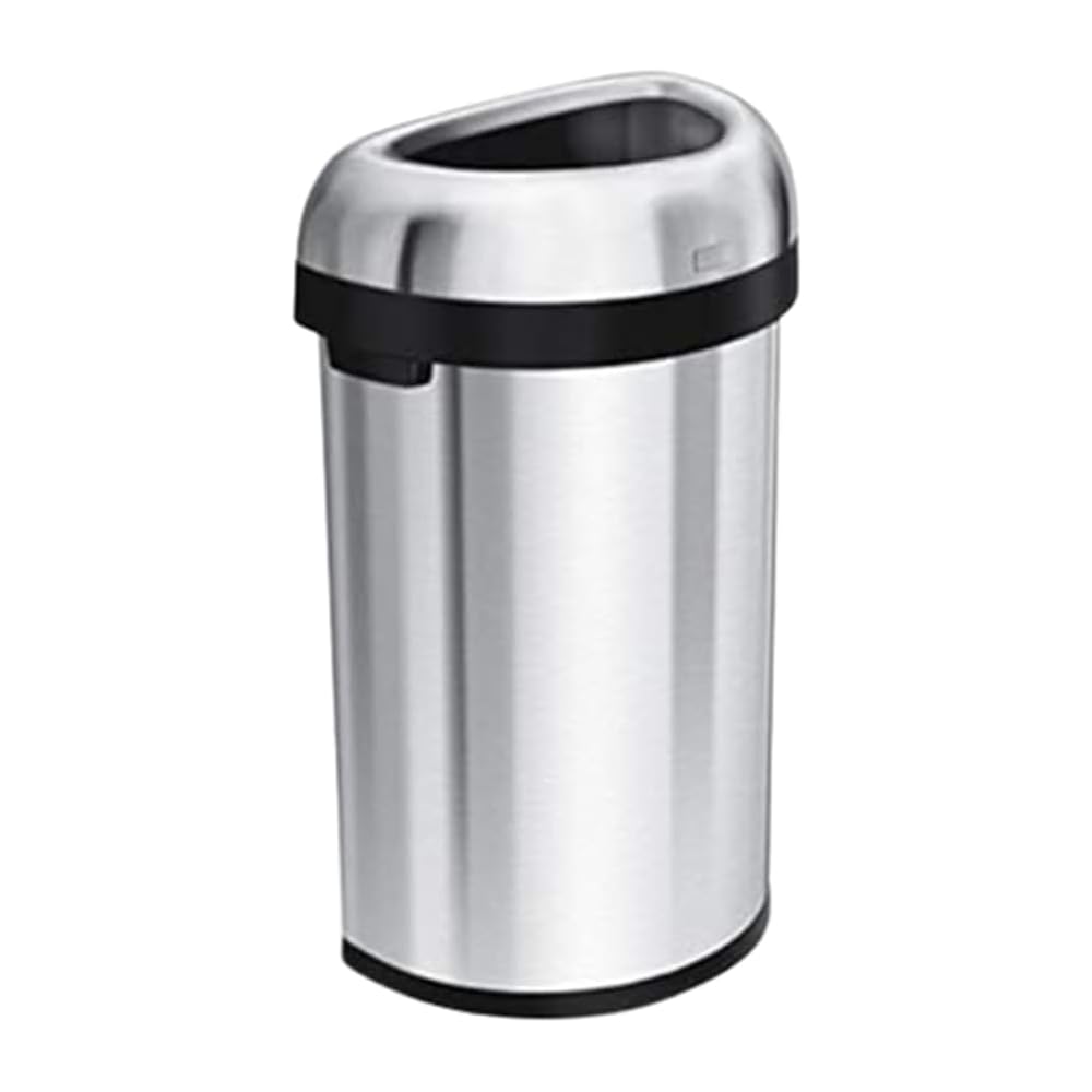 simplehuman 60 Liter / 15.9 Gallon Large Semi-Round Open Top Trash Can Commercial Grade Heavy Gauge, Brushed Stainless Steel : Industrial & Scientific