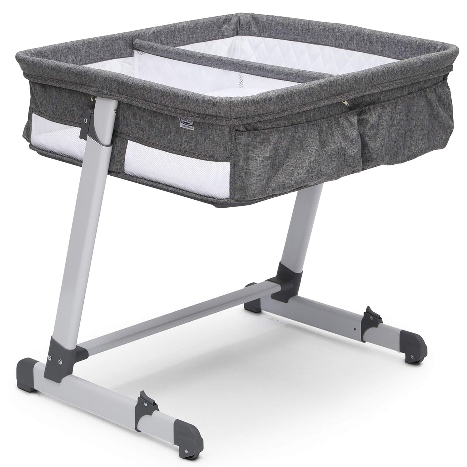 Simmons Kids By The Bed City Sleeper Bassinet for Twins - Adjustable Height Portable Crib with Wheels & Airflow Mesh, Grey Tweed : Baby