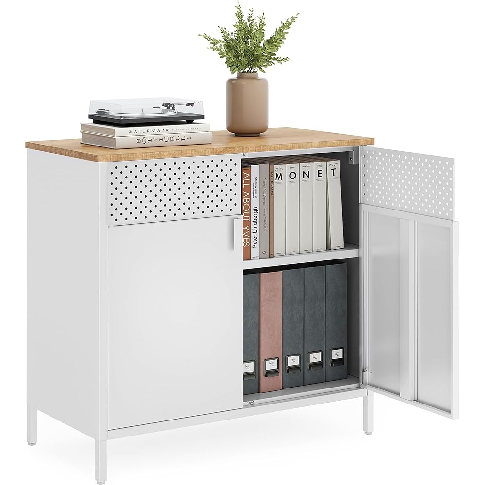 - SONGMICS Storage Cabinet, Metal Cabinet, Sideboard with 2 Doors, 15.7 x 31.5 x 29.9 Inches, Magnetic Closure, Adjustable Shelf, Steel Frame, Natural Beige and White ULSC102W57 - Buffets & Sideboards
