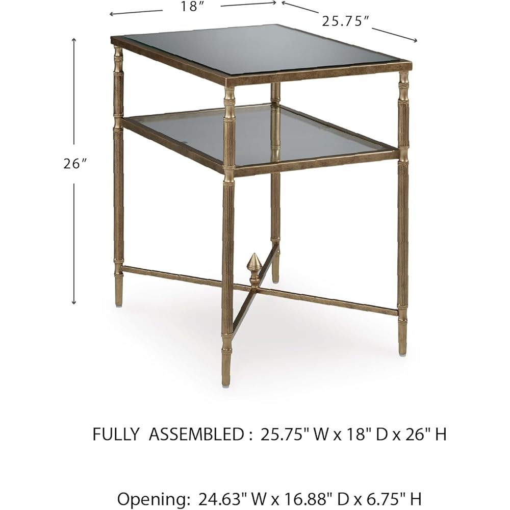 Signature Design by Ashley Cloverty Industrial Mirror-Tabletop End Table with Round Legs and Glass Shelf, Metallic : Home & Kitchen